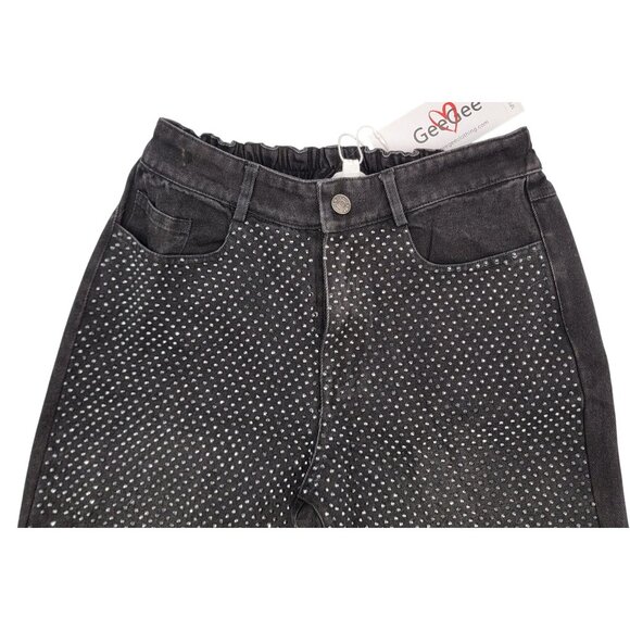 GeeGee Womens  S Black Rhinestone Studded Stretch Waist Denim Pants Jeans NWT - Picture 3 of 13